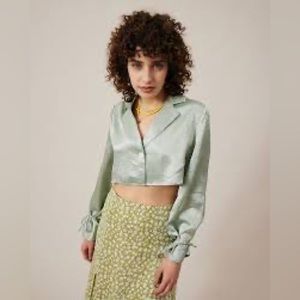 Green Crop Button Up